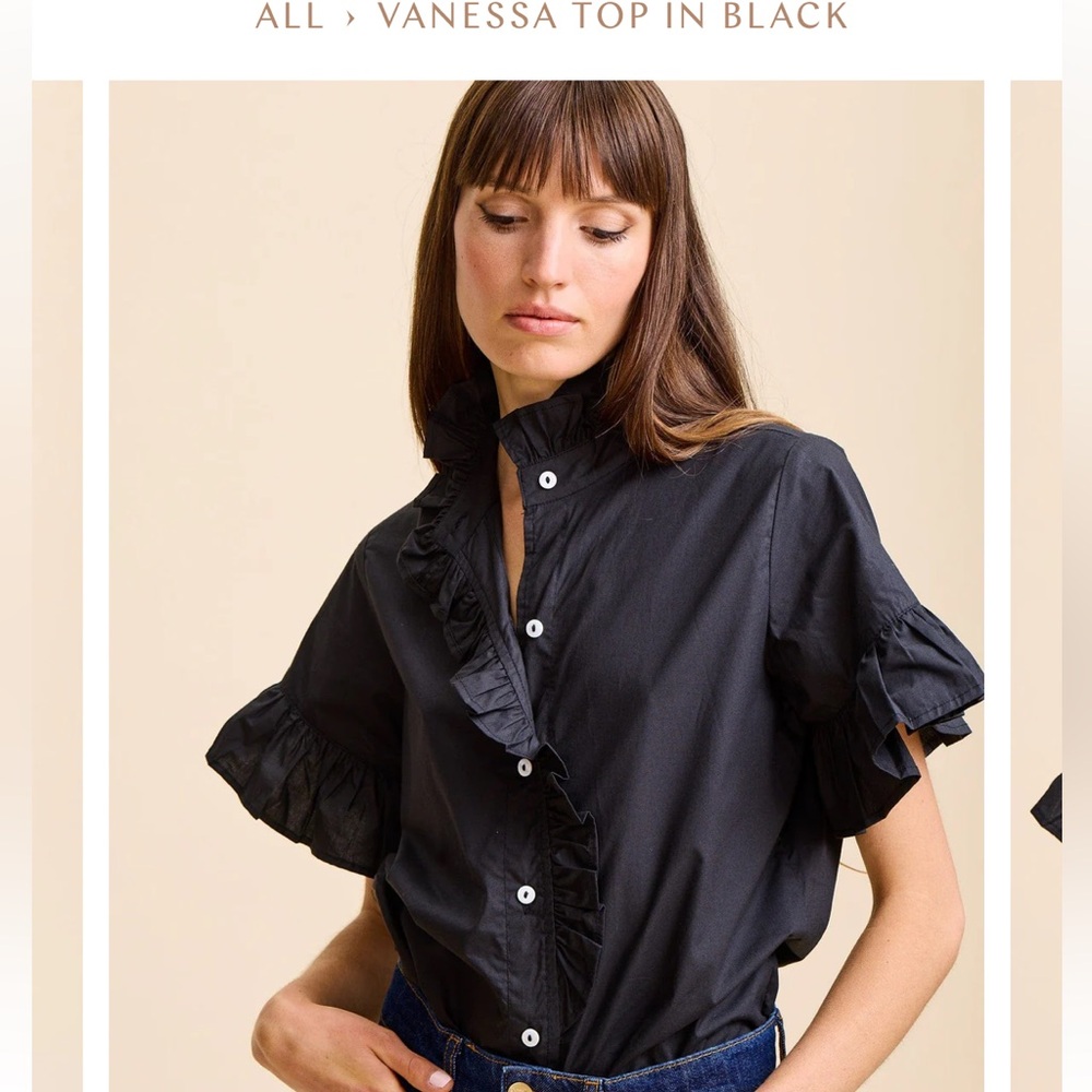 Mille Resort & Travel Vanessa Ruffle Blouse Top black Button Down xtra large xl